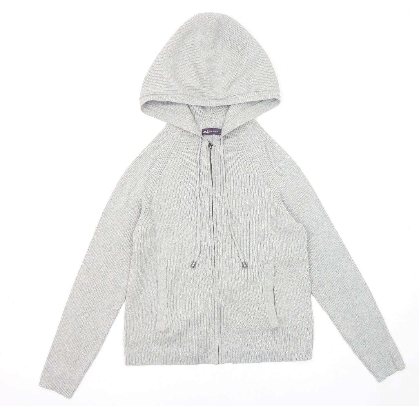 Marks and Spencer Womens Grey Cotton Full Zip Hoodie Size M Zip