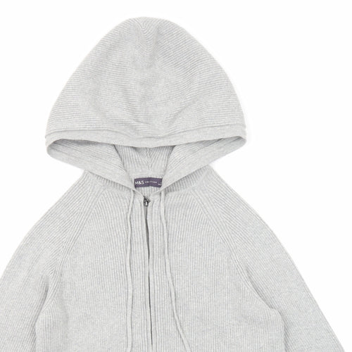 Marks and Spencer Womens Grey Cotton Full Zip Hoodie Size M Zip