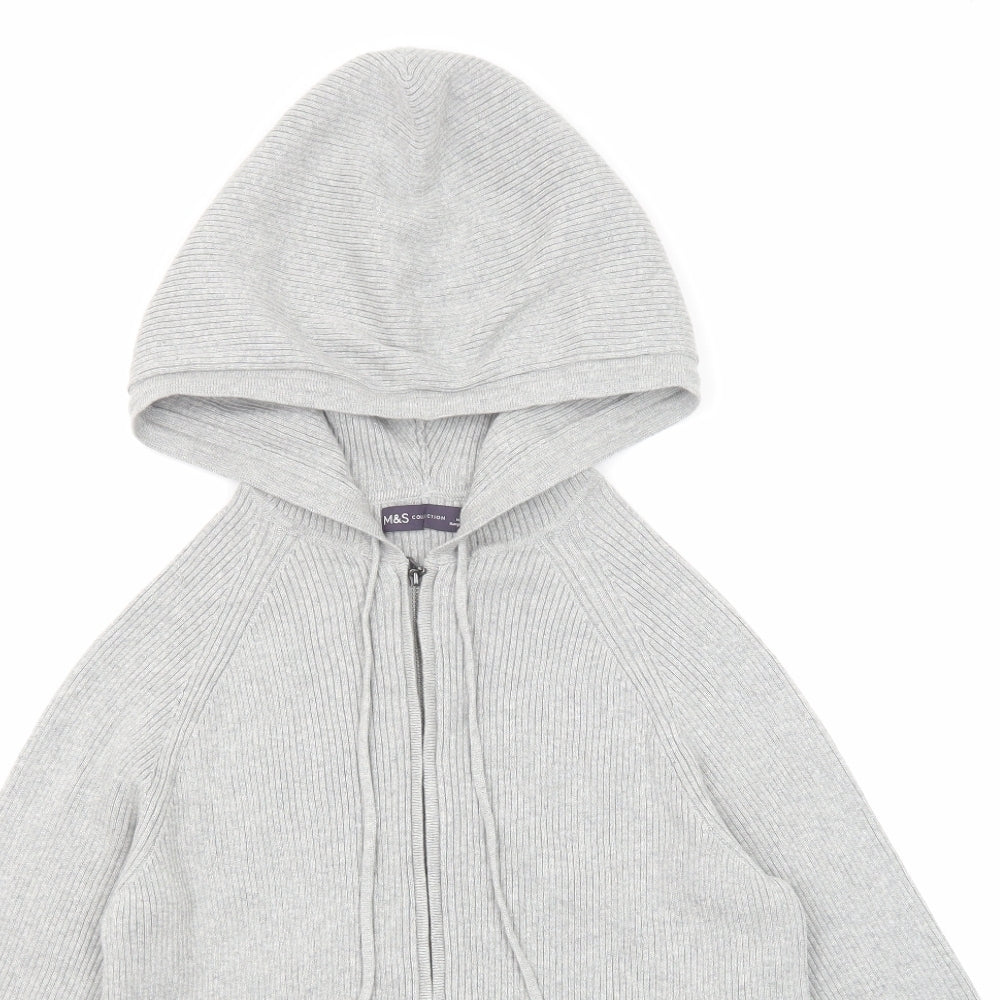 Marks and Spencer Womens Grey Cotton Full Zip Hoodie Size M Zip