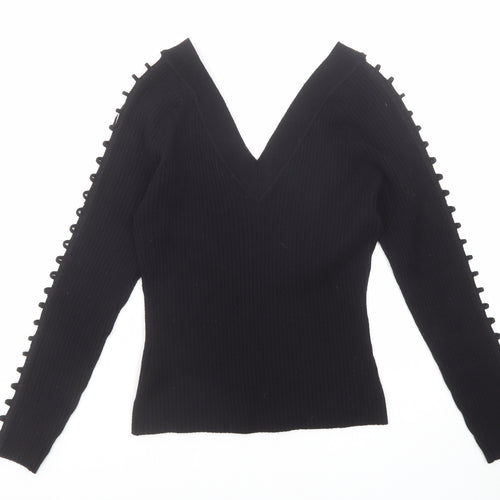 River Island Womens Black V-Neck Acrylic Pullover Jumper Size 14