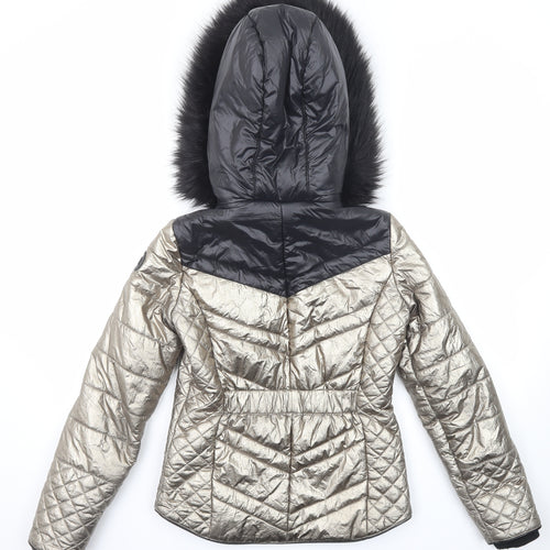 River Island Womens Gold Quilted Jacket Size 6 Zip - Metallic