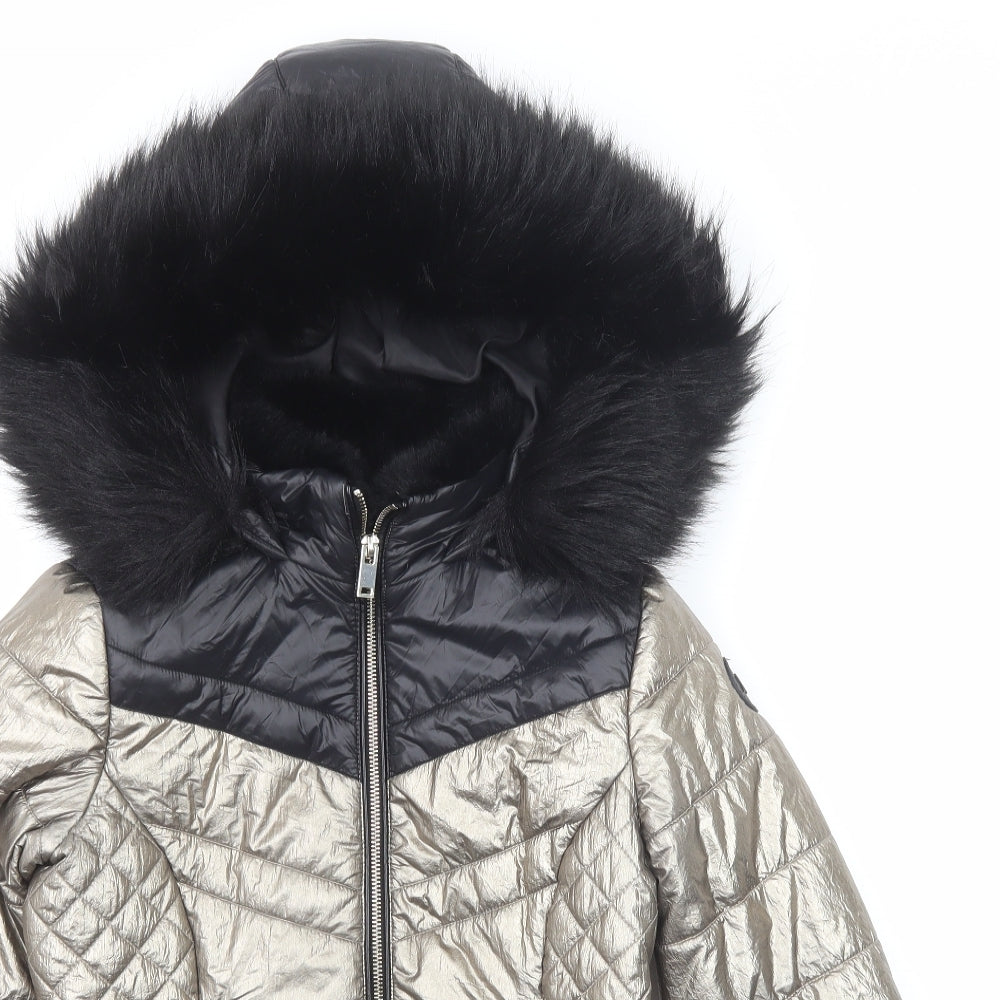 River Island Womens Gold Quilted Jacket Size 6 Zip - Metallic