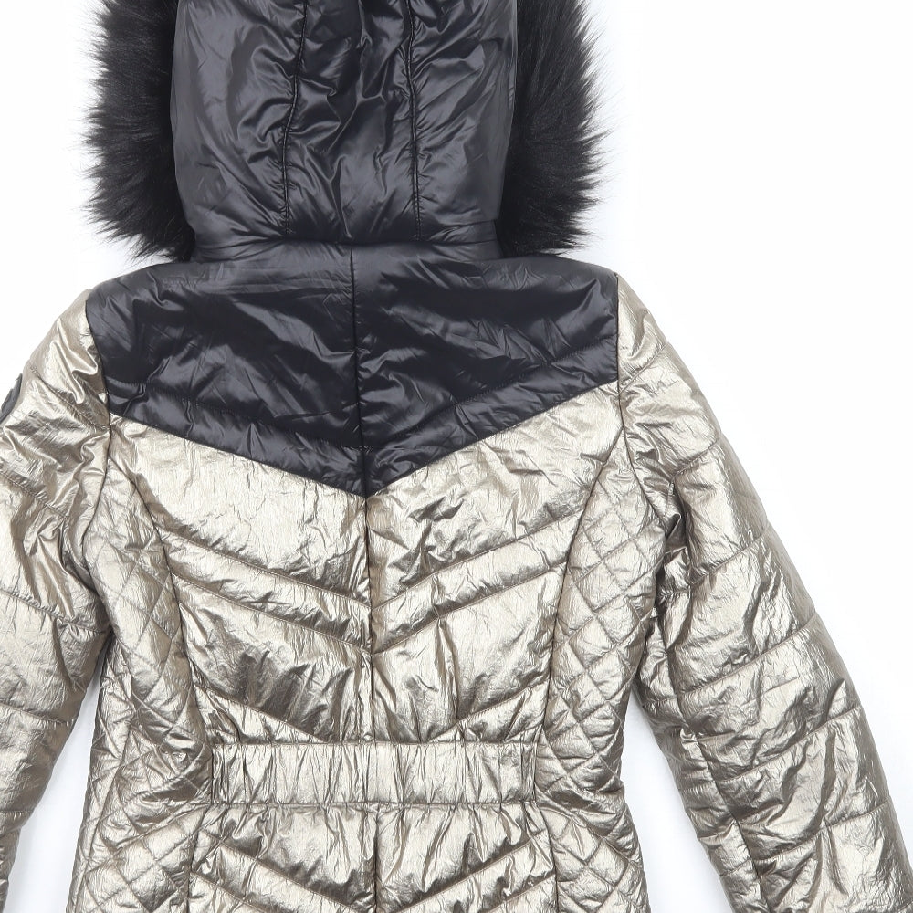 River Island Womens Gold Quilted Jacket Size 6 Zip - Metallic