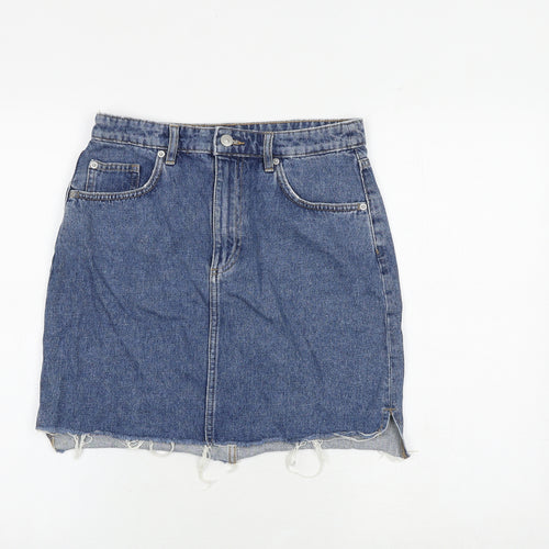 H&M Womens Blue Cotton A-Line Skirt Size 10 Zip