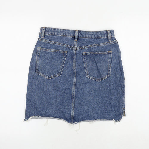 H&M Womens Blue Cotton A-Line Skirt Size 10 Zip
