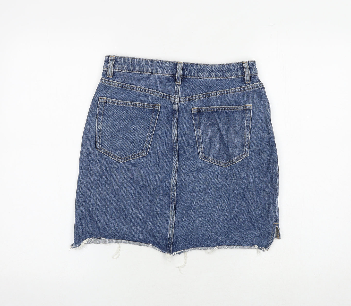 H&M Womens Blue Cotton A-Line Skirt Size 10 Zip