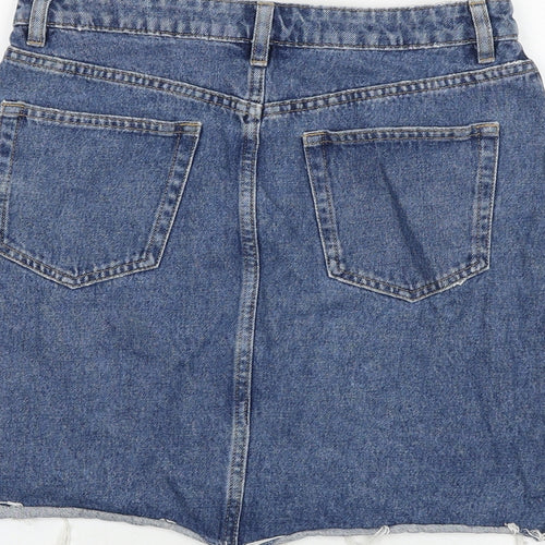 H&M Womens Blue Cotton A-Line Skirt Size 10 Zip
