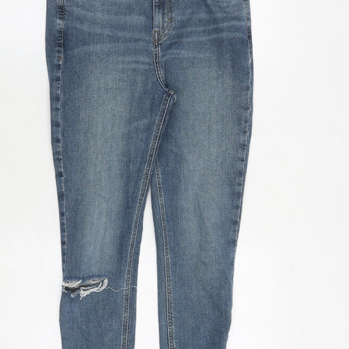 Topshop Womens Blue Cotton Skinny Jeans Size 30 in Regular Zip