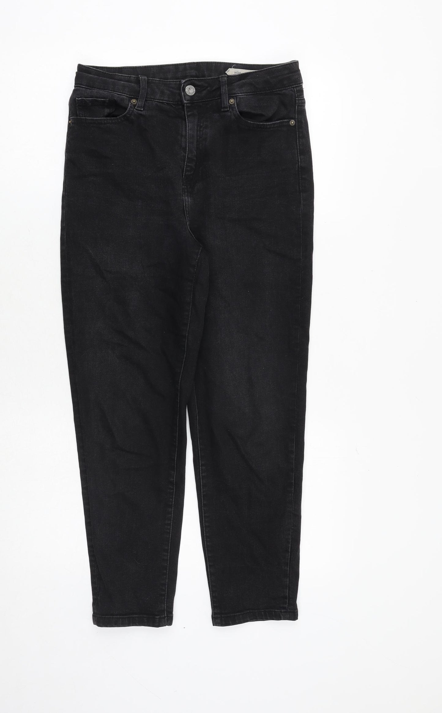 Marks and Spencer Womens Black Cotton Mom Jeans Size 10 Regular Zip