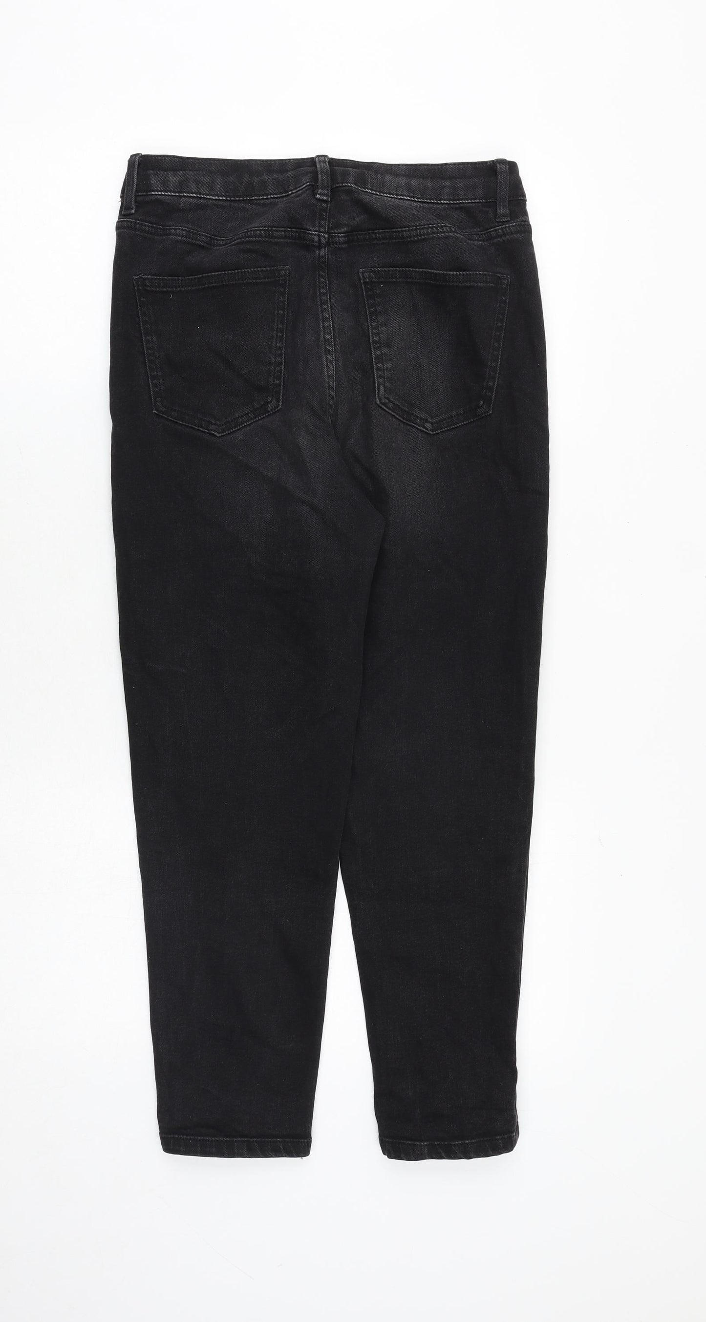 Marks and Spencer Womens Black Cotton Mom Jeans Size 10 Regular Zip