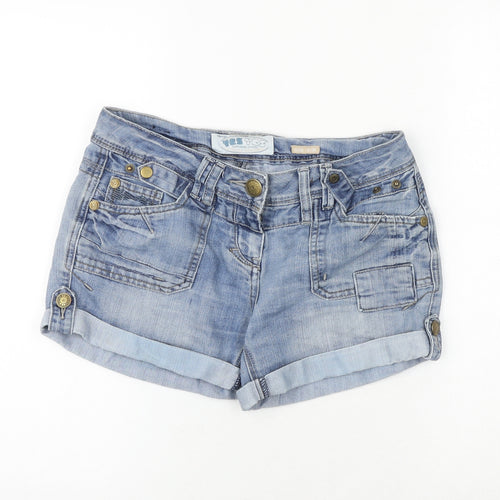 YESYES Womens Blue Cotton Hot Pants Shorts Size 8 Regular Zip