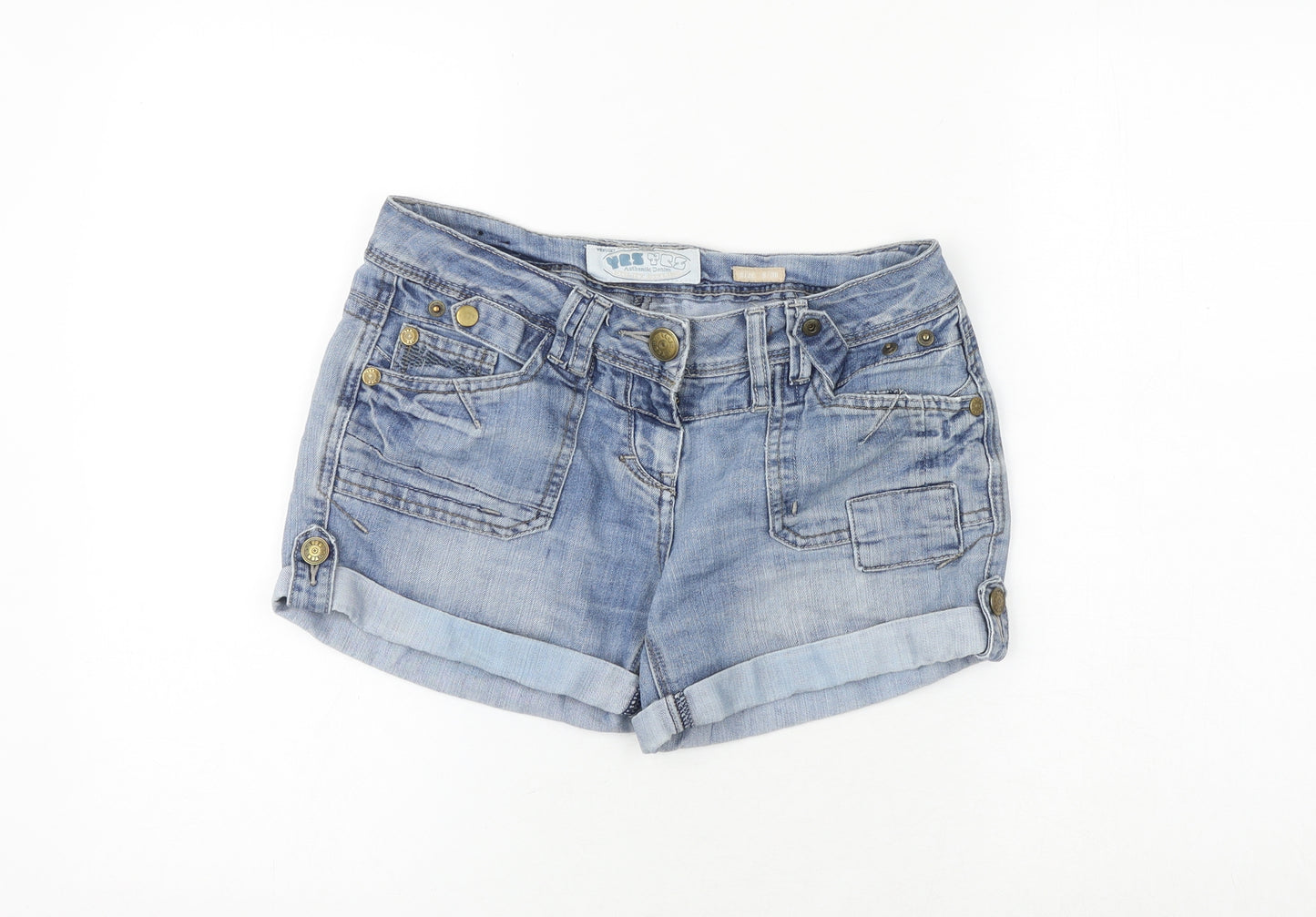 YESYES Womens Blue Cotton Hot Pants Shorts Size 8 Regular Zip