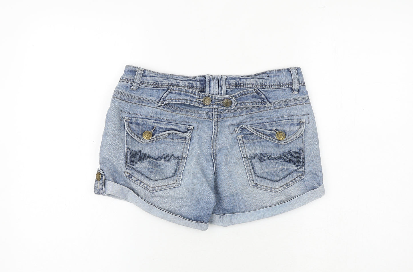YESYES Womens Blue Cotton Hot Pants Shorts Size 8 Regular Zip