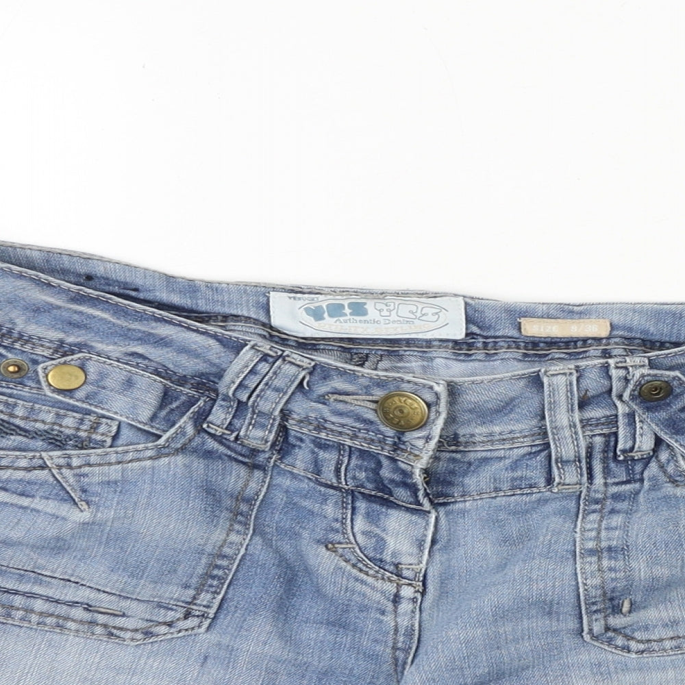 YESYES Womens Blue Cotton Hot Pants Shorts Size 8 Regular Zip