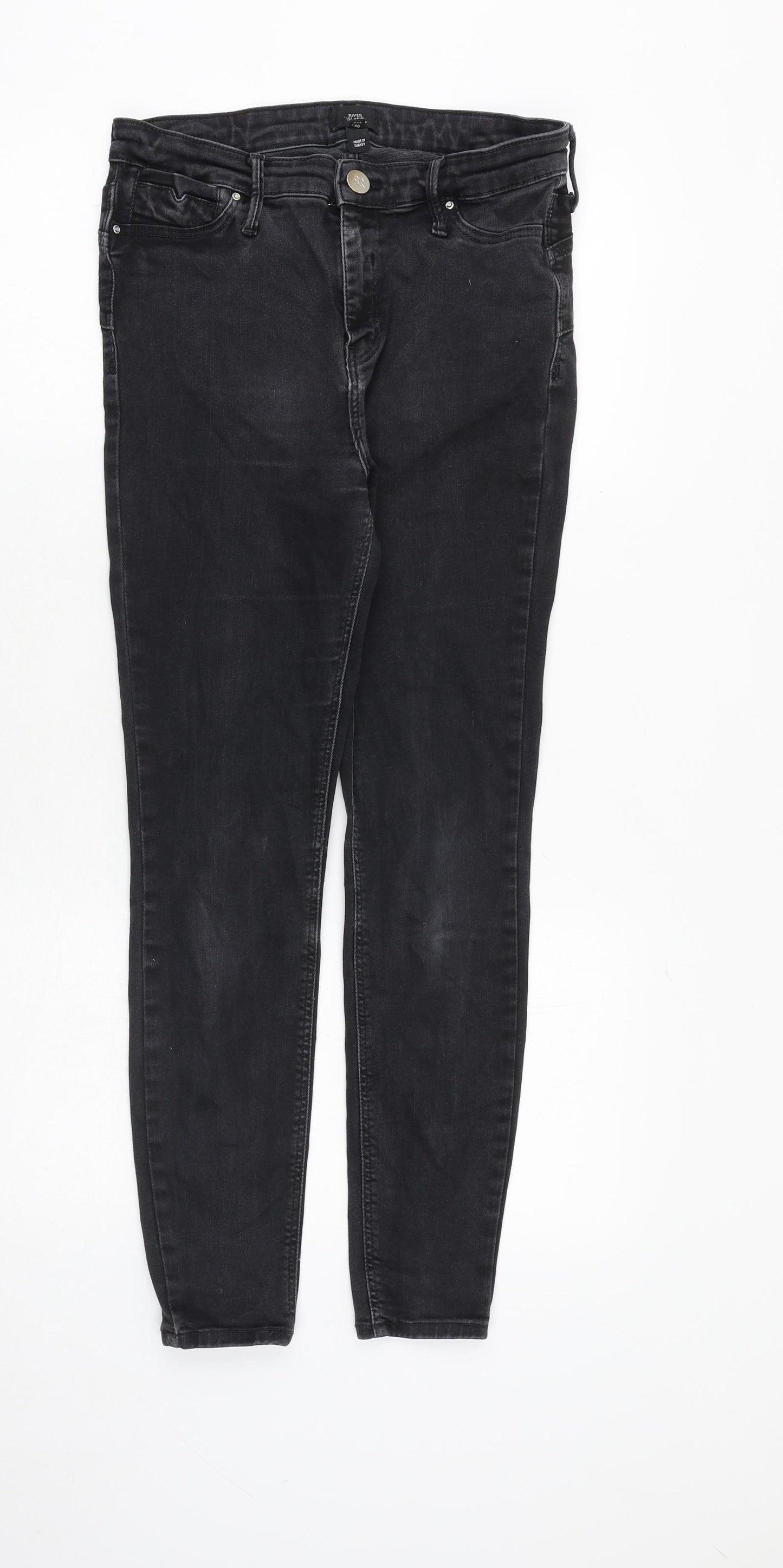 River Island Womens Black Cotton Skinny Jeans Size 14 Regular Zip