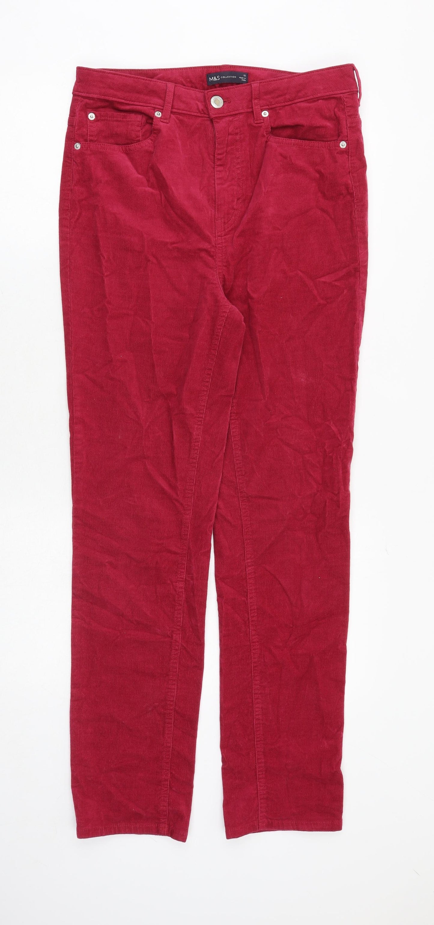 Marks and Spencer Womens Red Cotton Straight Jeans Size 12 Regular Zip