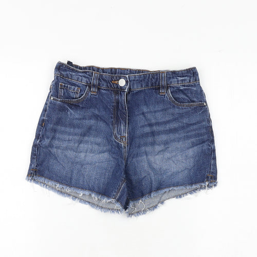 NEXT Girls Blue 100% Cotton Boyfriend Shorts Size 11 Years Regular Zip