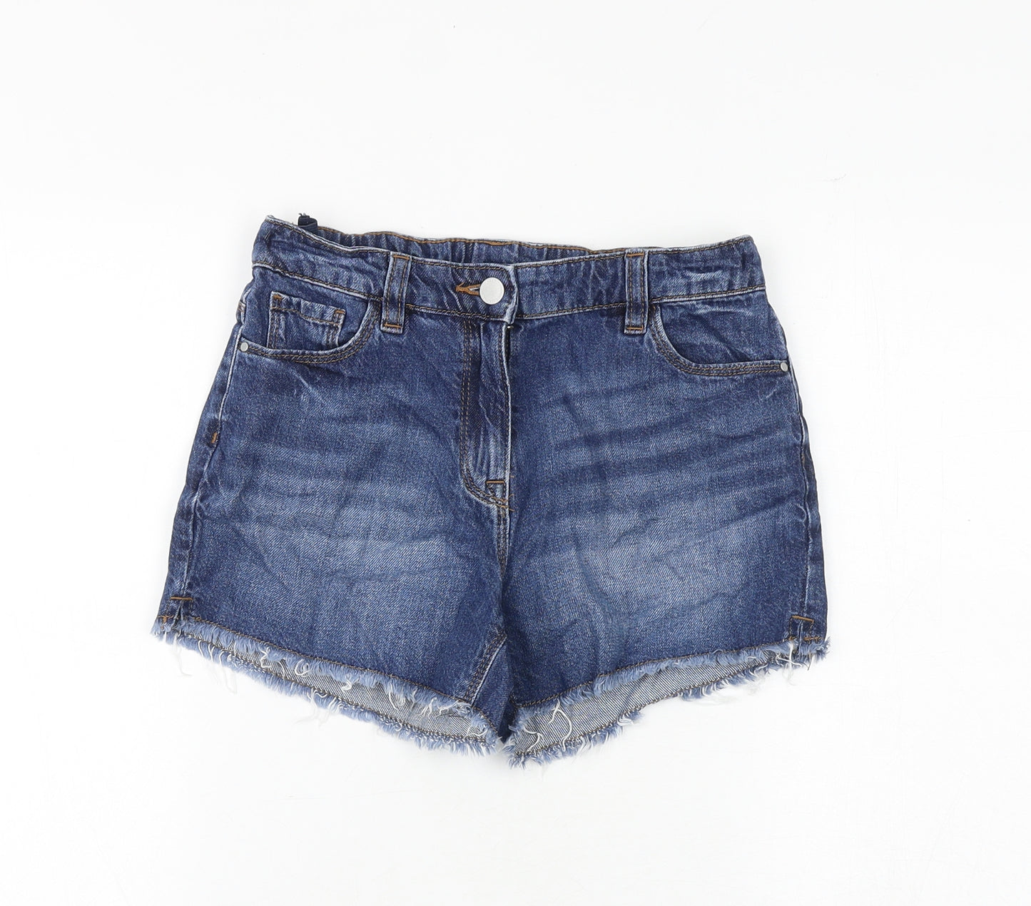 NEXT Girls Blue 100% Cotton Boyfriend Shorts Size 11 Years Regular Zip