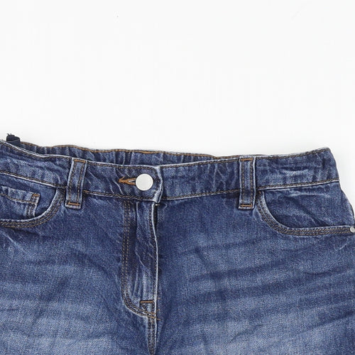 NEXT Girls Blue 100% Cotton Boyfriend Shorts Size 11 Years Regular Zip
