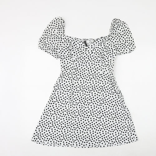 H&M Womens White Polka Dot Viscose A-Line Size 12 Sweetheart Zip