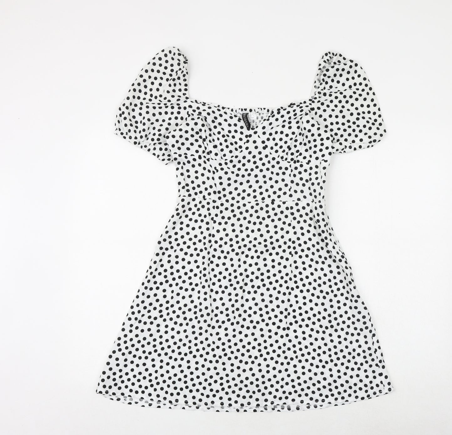 H&M Womens White Polka Dot Viscose A-Line Size 12 Sweetheart Zip