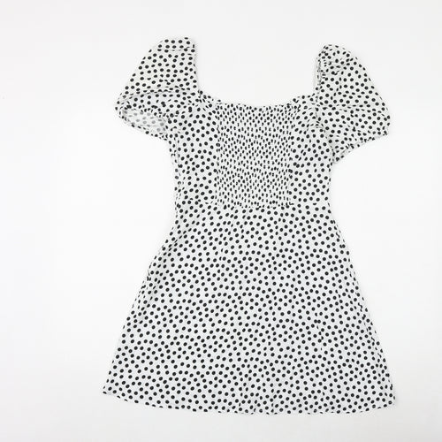 H&M Womens White Polka Dot Viscose A-Line Size 12 Sweetheart Zip