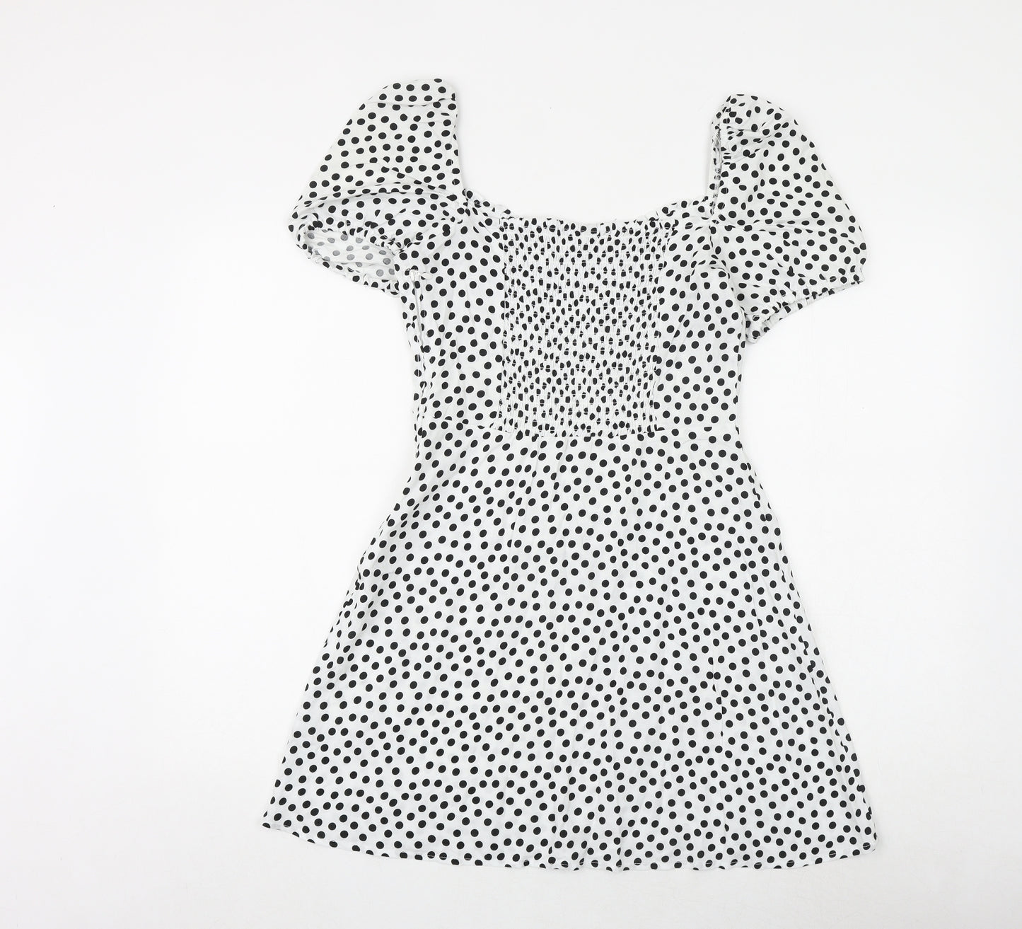 H&M Womens White Polka Dot Viscose A-Line Size 12 Sweetheart Zip