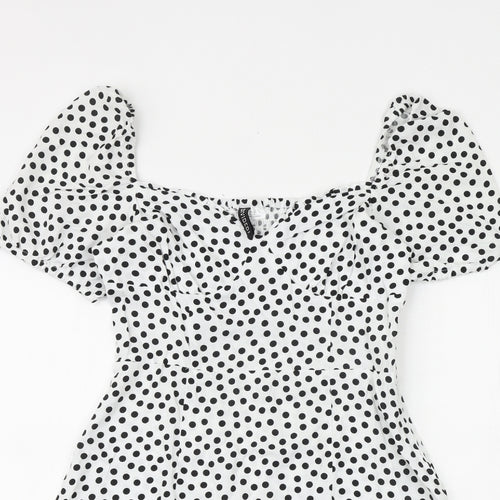H&M Womens White Polka Dot Viscose A-Line Size 12 Sweetheart Zip
