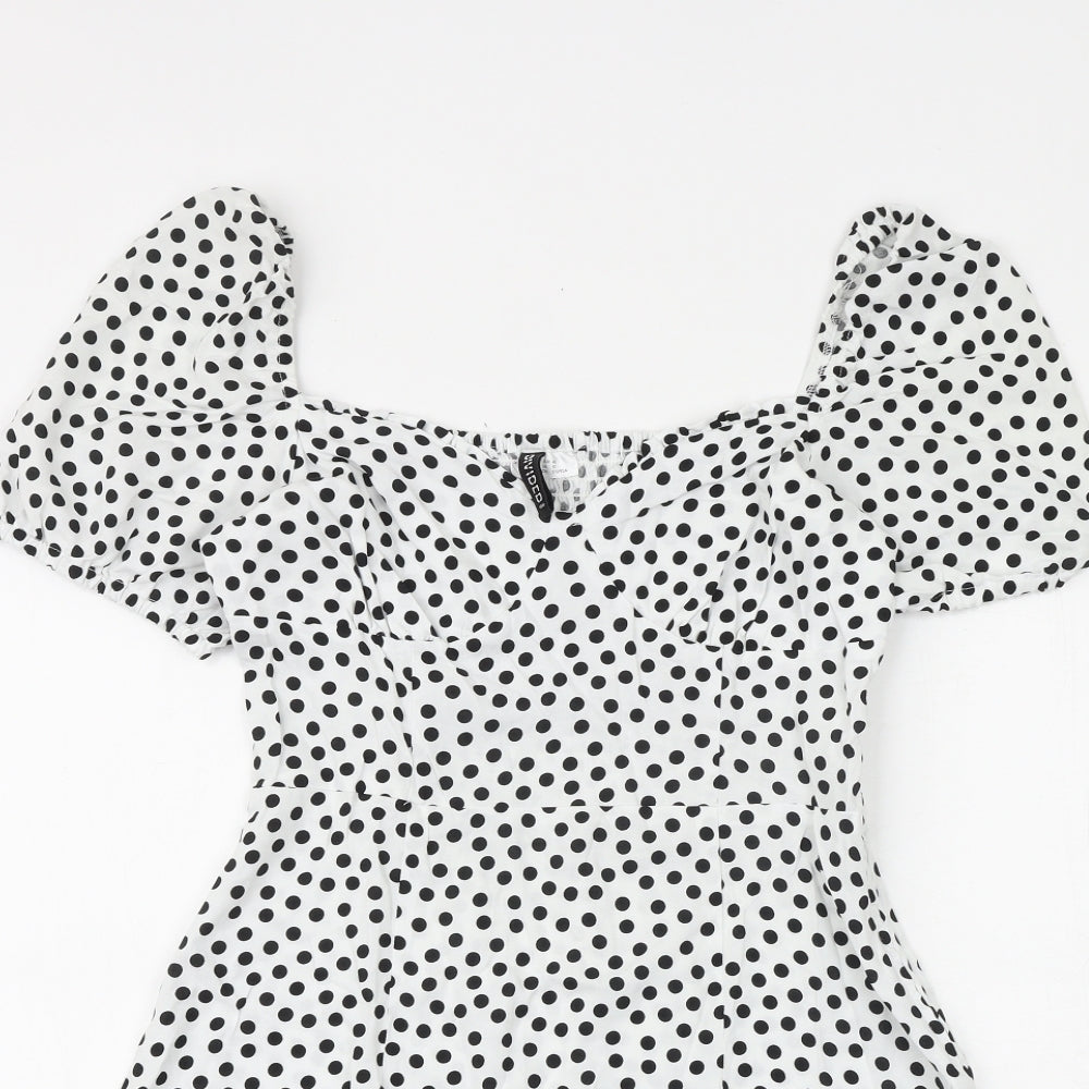 H&M Womens White Polka Dot Viscose A-Line Size 12 Sweetheart Zip