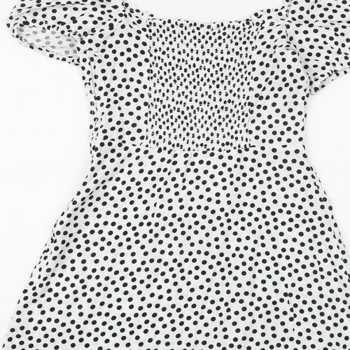 H&M Womens White Polka Dot Viscose A-Line Size 12 Sweetheart Zip