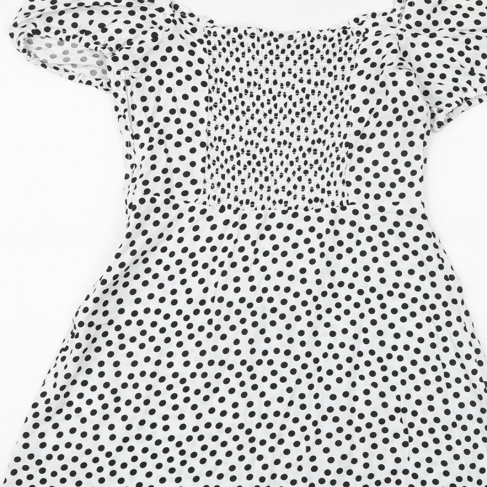 H&M Womens White Polka Dot Viscose A-Line Size 12 Sweetheart Zip