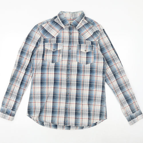 River Island Mens Multicoloured Plaid Cotton Button-Up Size M Collared Snap