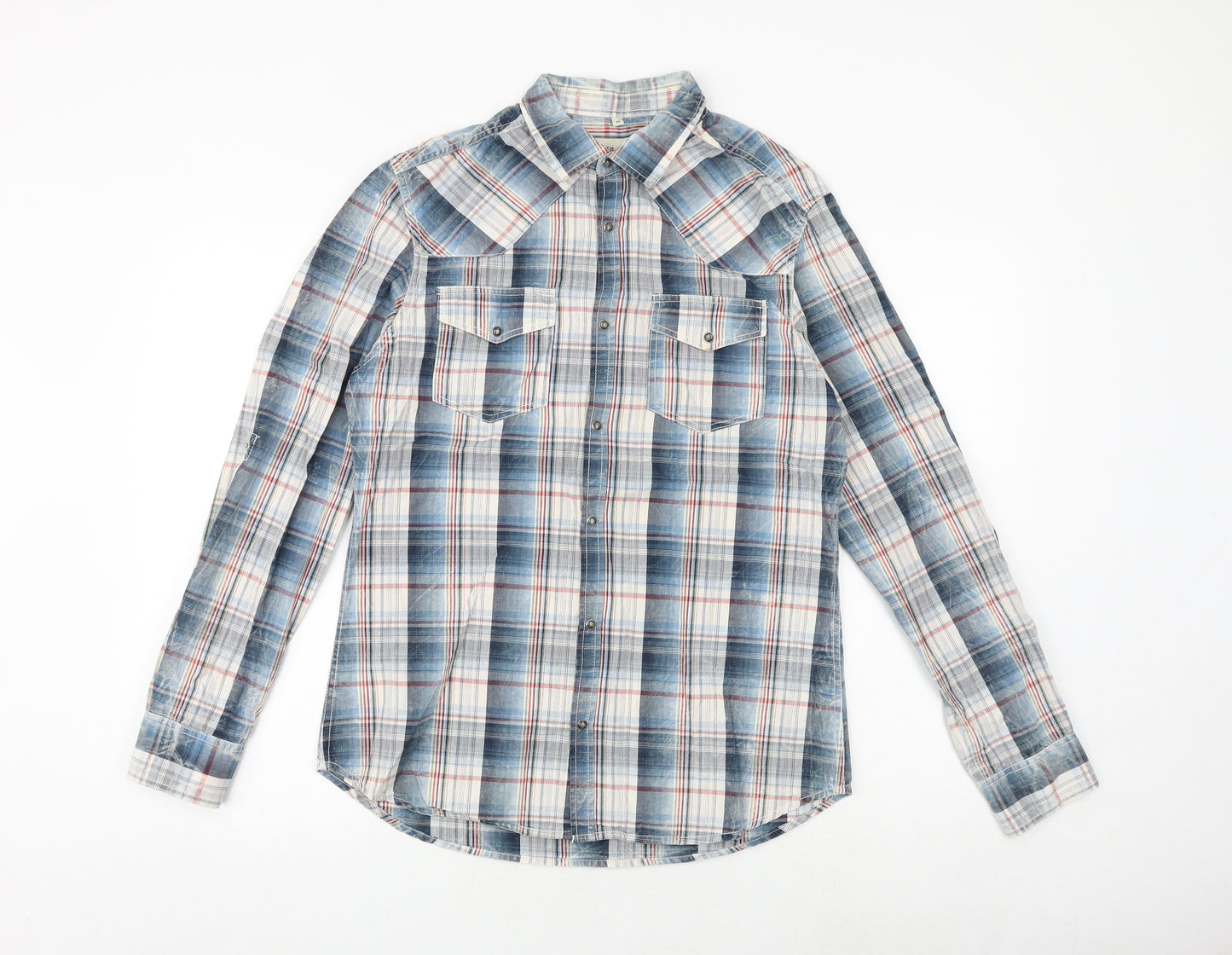 River Island Mens Multicoloured Plaid Cotton Button-Up Size M Collared Snap