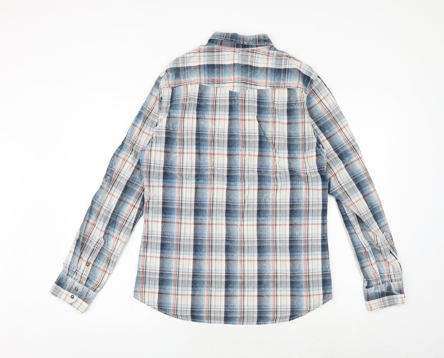 River Island Mens Multicoloured Plaid Cotton Button-Up Size M Collared Snap