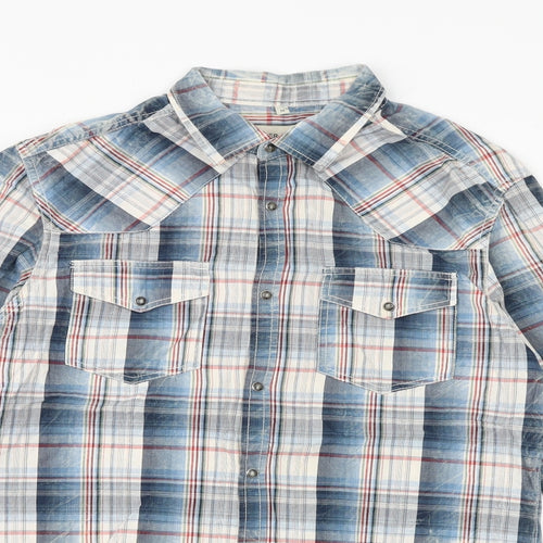 River Island Mens Multicoloured Plaid Cotton Button-Up Size M Collared Snap