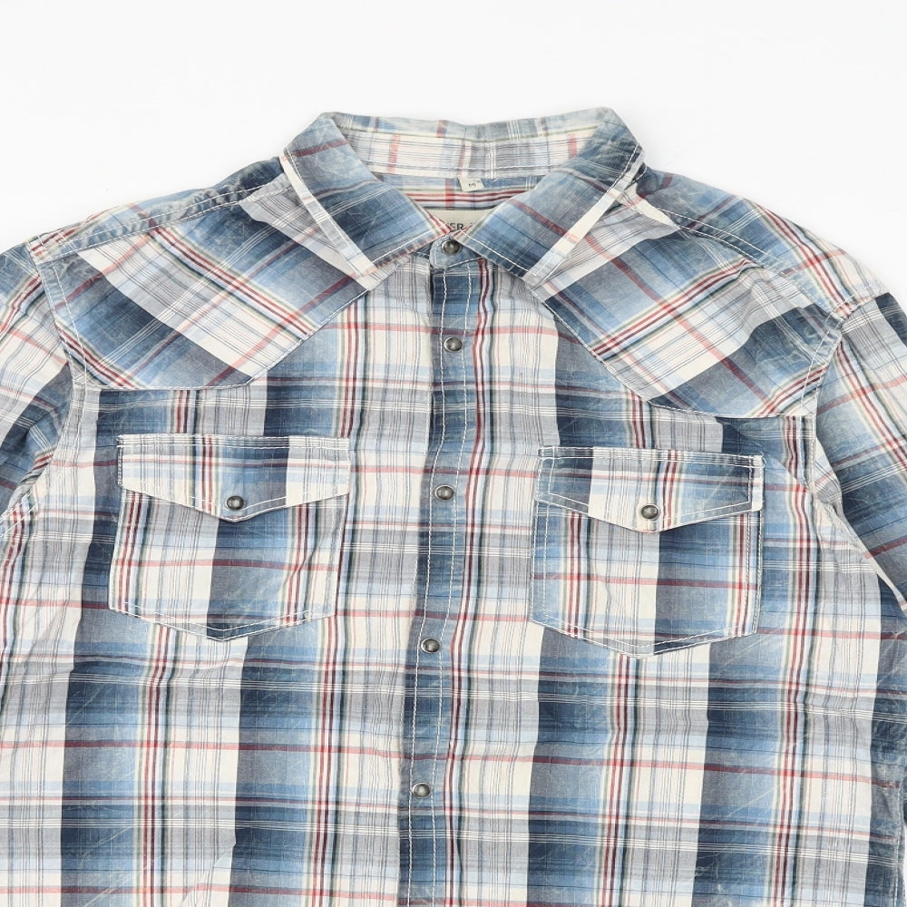 River Island Mens Multicoloured Plaid Cotton Button-Up Size M Collared Snap