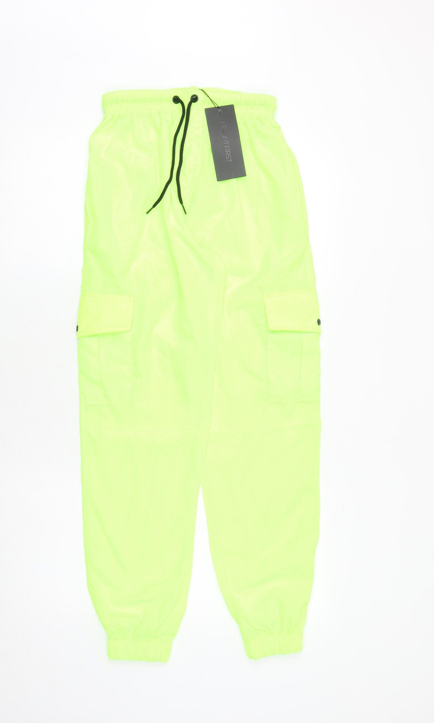 I SAW IT FIRST Womens Green Polyester Cargo Trousers Size 8 Regular Drawstring - Neon