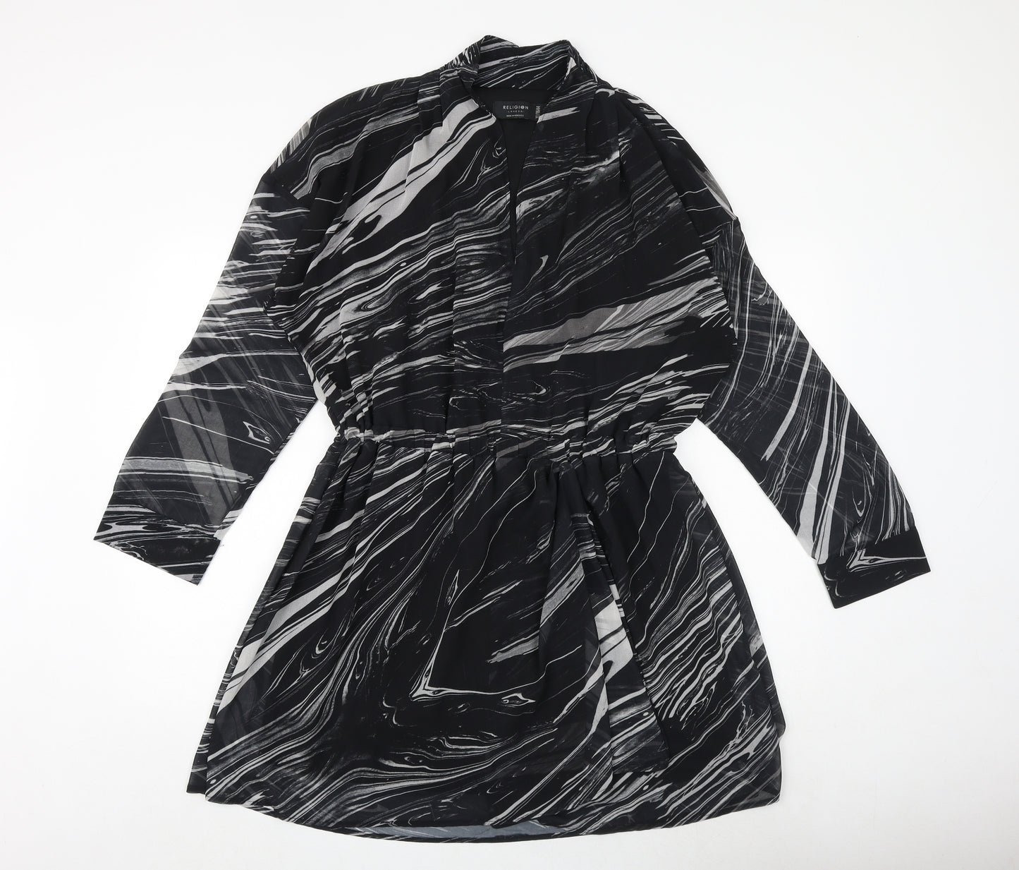 Religion Womens Black Geometric Polyester Shirt Dress Size XL Collared Pullover