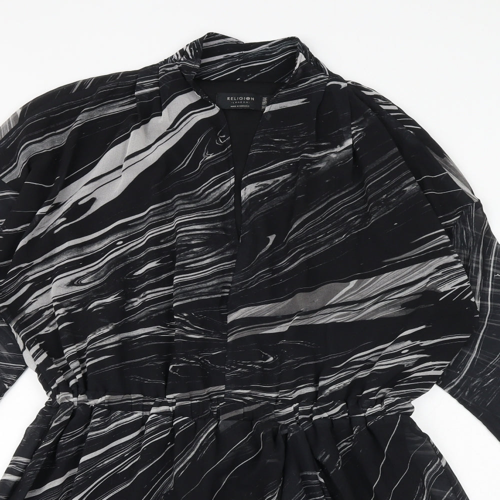 Religion Womens Black Geometric Polyester Shirt Dress Size XL Collared Pullover