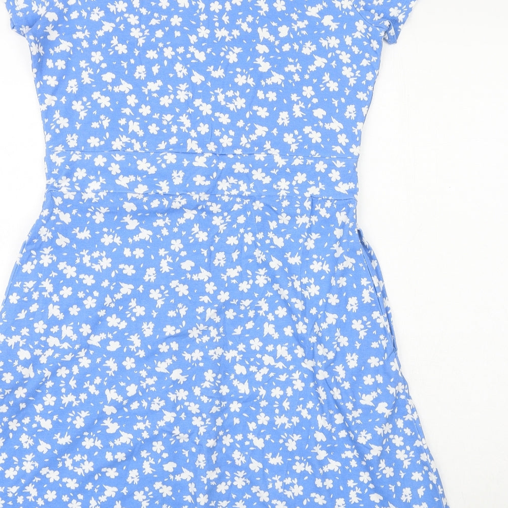 Mountain Warehouse Womens Blue Floral Cotton A-Line Size 12 Round Neck Pullover