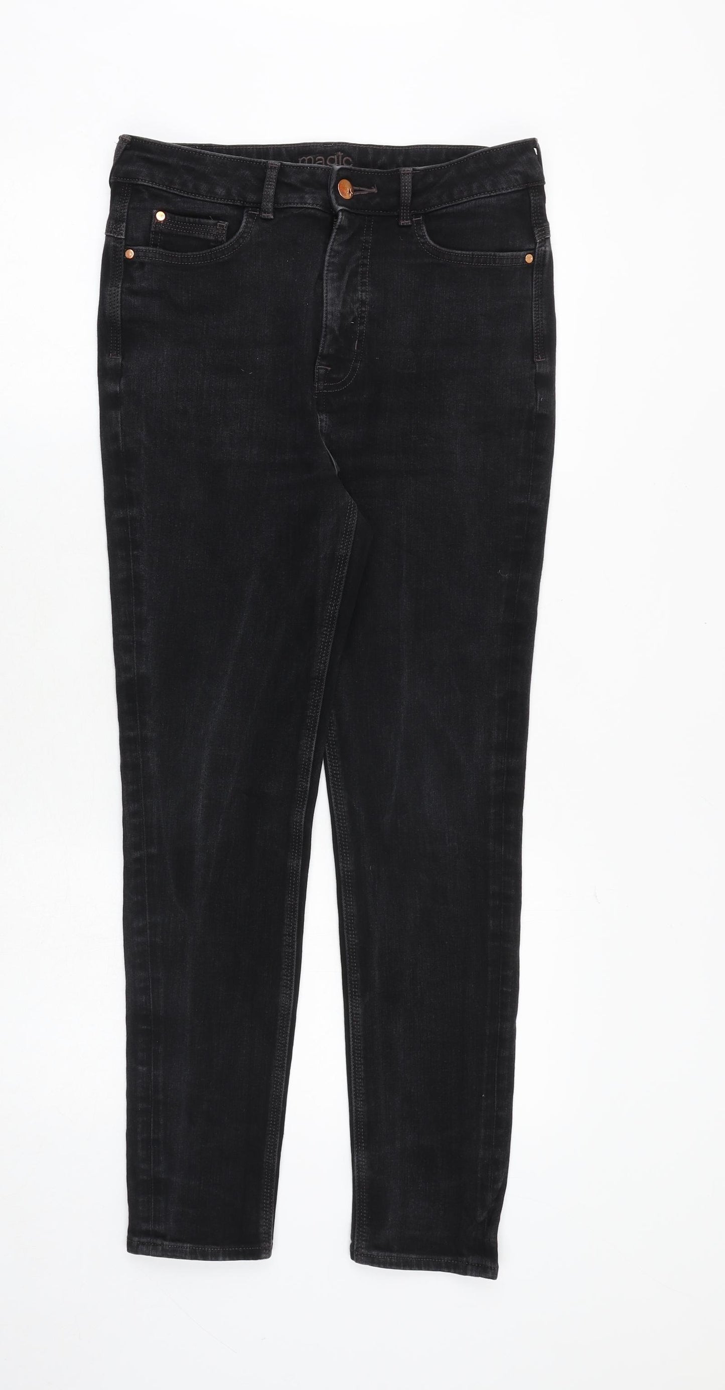 Marks and Spencer Womens Black Cotton Skinny Jeans Size 12 Regular Zip