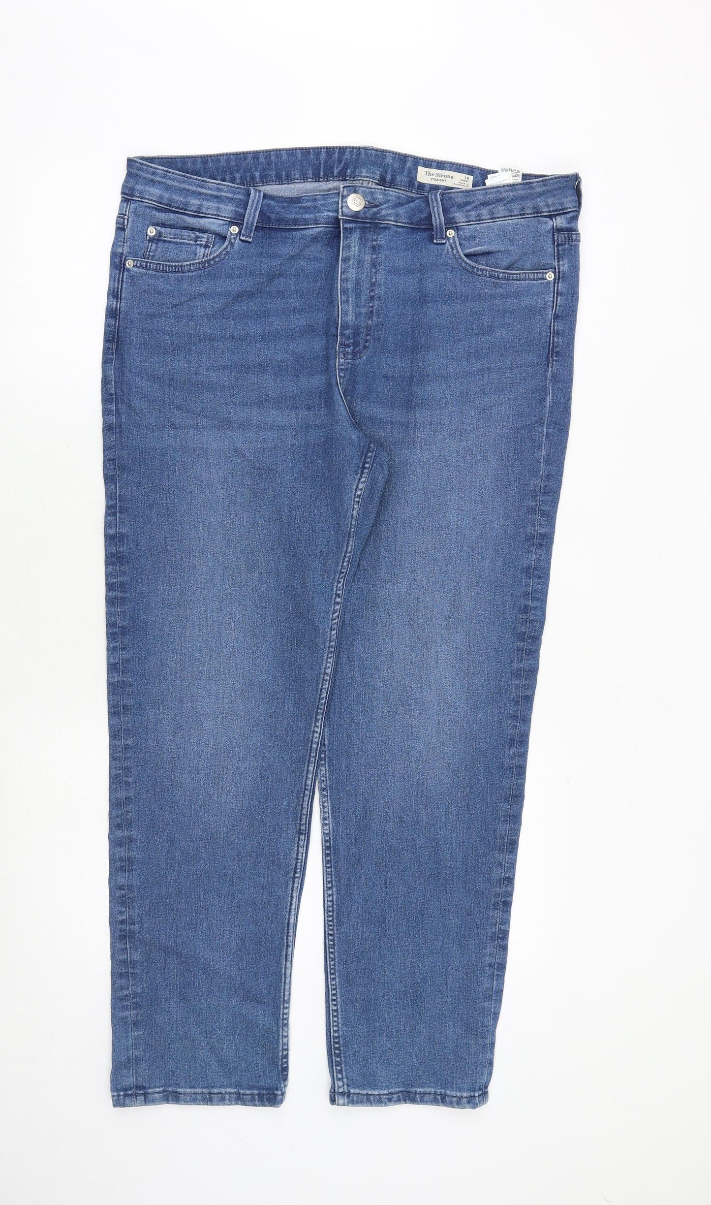 Marks and Spencer Womens Blue Cotton Cropped Jeans Size 18 Regular Zip