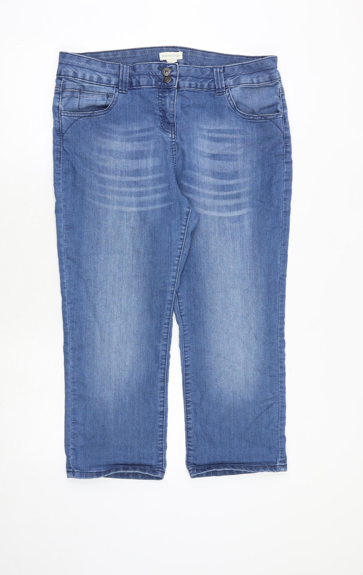 Monsoon Womens Blue Cotton Cropped Jeans Size 16 Regular Zip