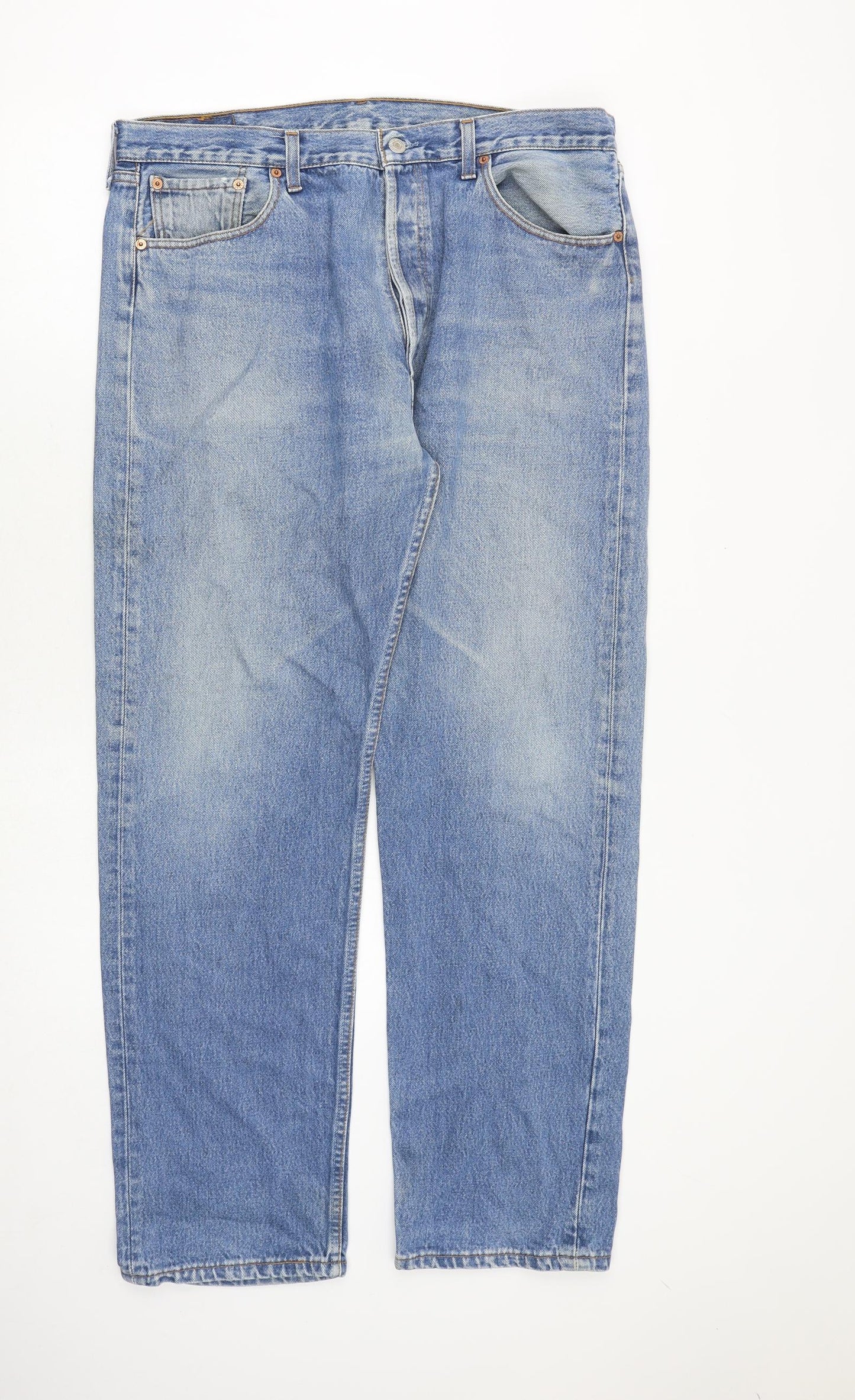 Levi's Mens Blue Cotton Straight Jeans Size 38 in Regular Button
