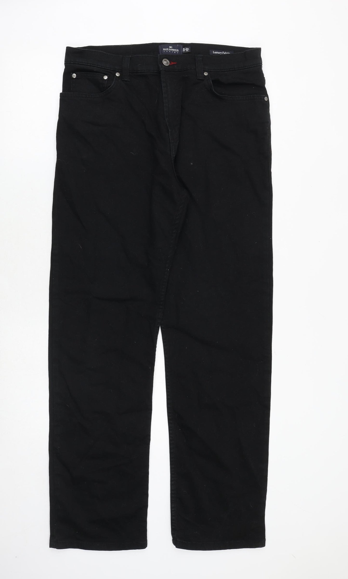 Blue Harbour Mens Black Cotton Straight Jeans Size 34 in L33 in Regular Zip