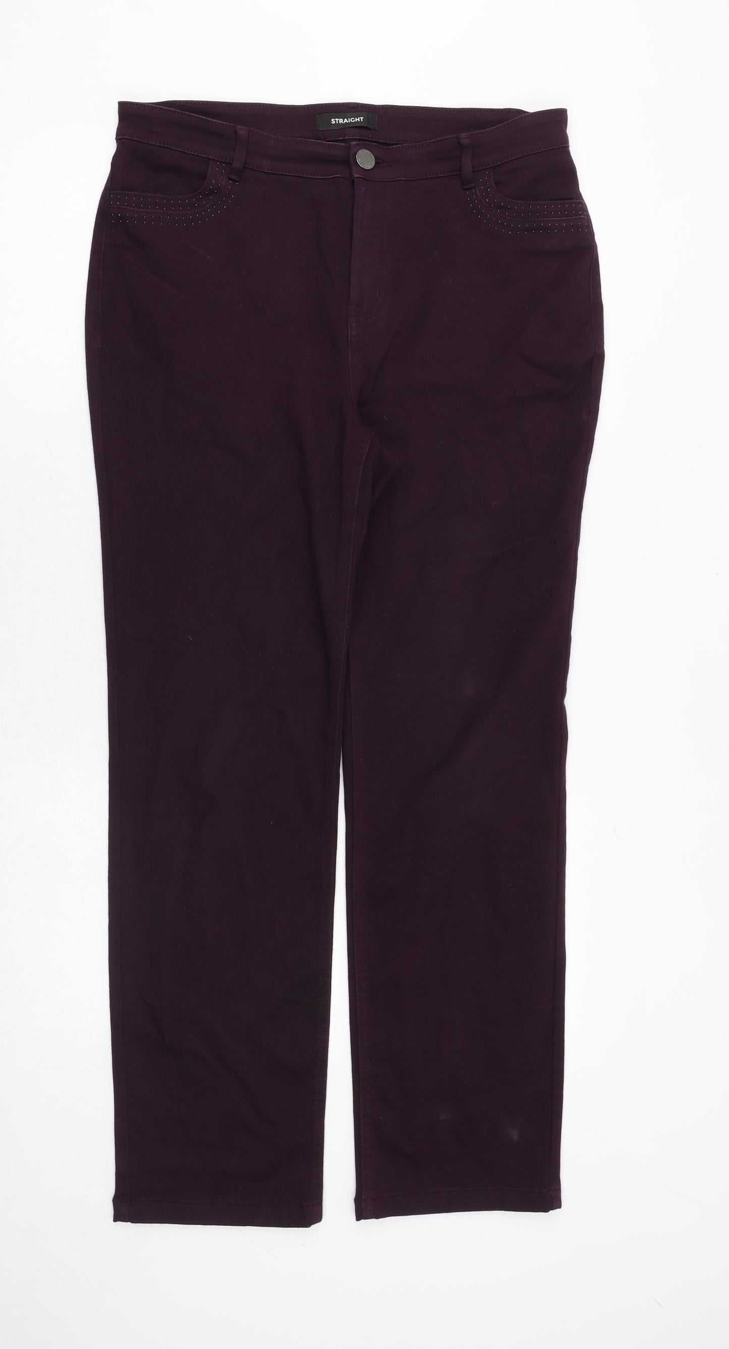 Marks and Spencer Womens Purple Cotton Straight Jeans Size 14 Regular Zip