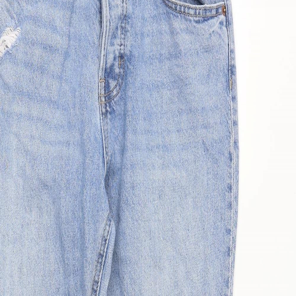 H&M Womens Blue Cotton Straight Jeans Size 8 Regular Button