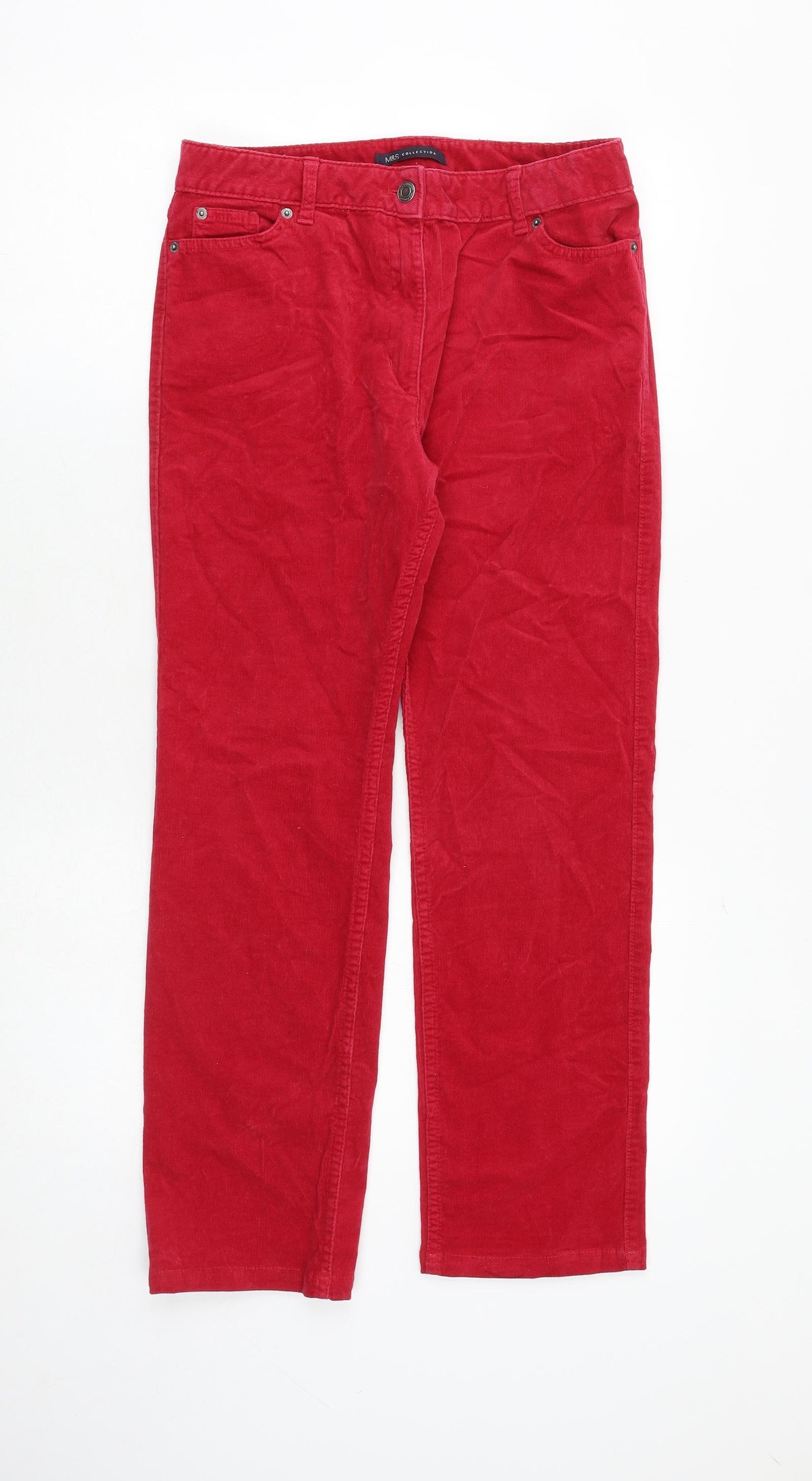 Marks and Spencer Womens Red Cotton Trousers Size 10 Regular Zip