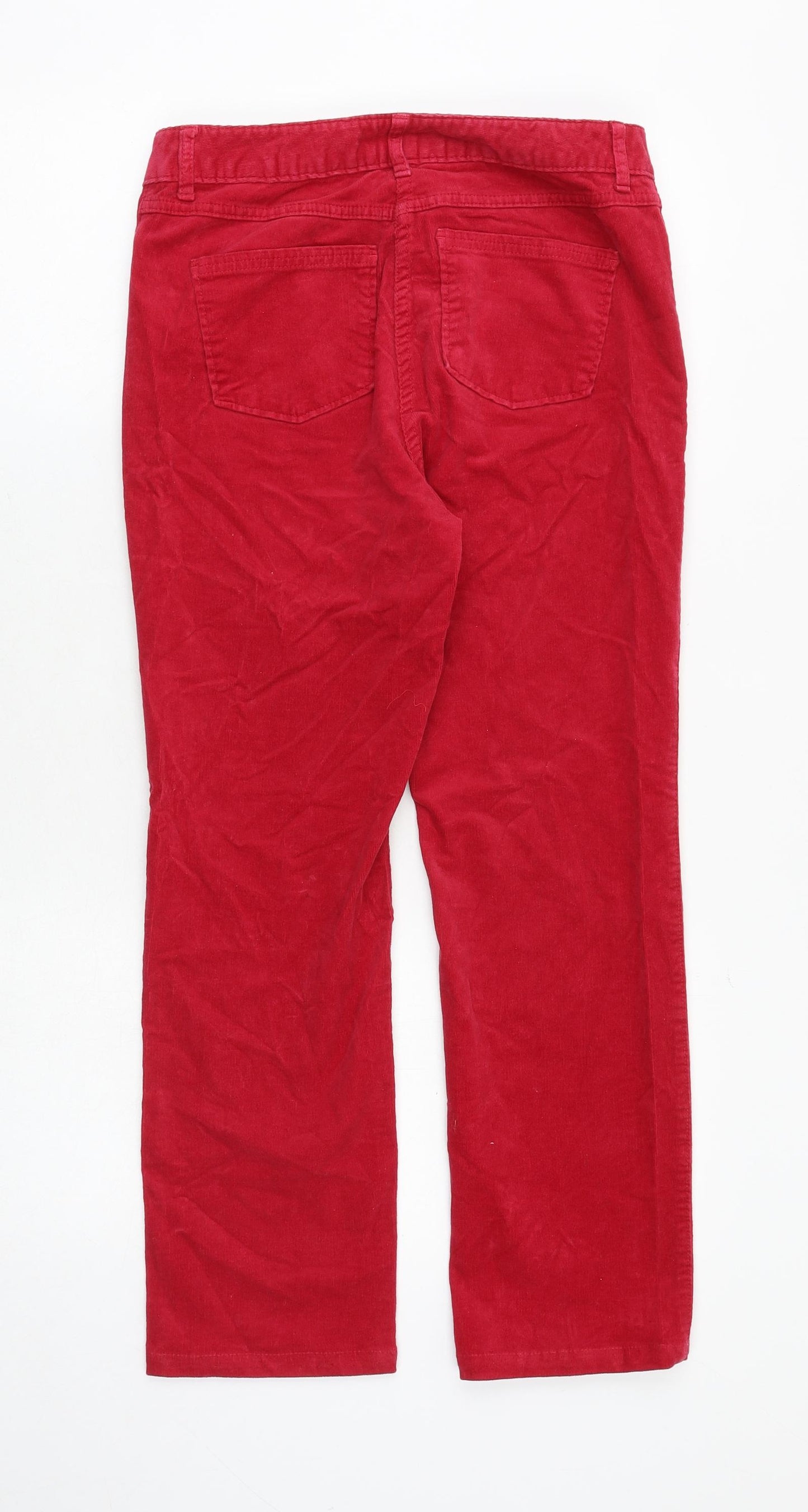 Marks and Spencer Womens Red Cotton Trousers Size 10 Regular Zip
