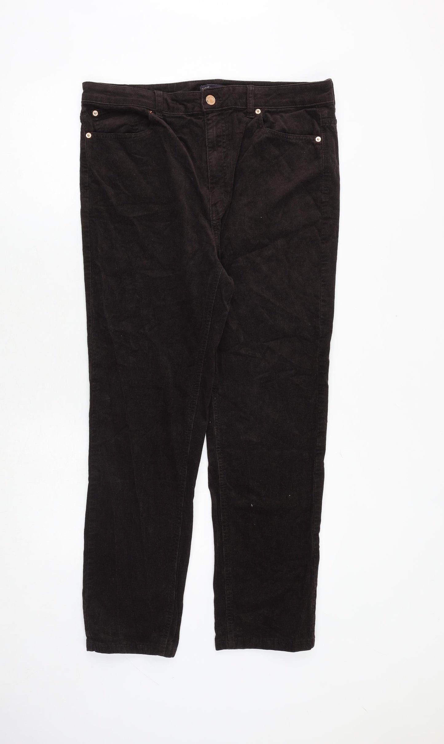 Marks and Spencer Womens Brown Cotton Trousers Size 16 Regular Zip